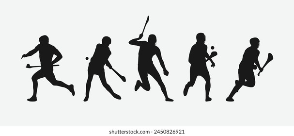 silhouette set of hurling sport. vector illustration.