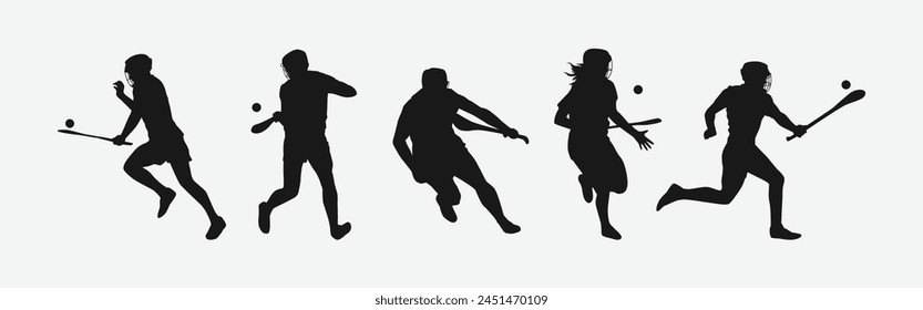 silhouette set of hurling sport. vector illustration.