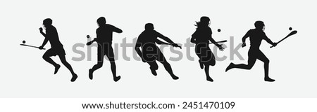 silhouette set of hurling sport. vector illustration.