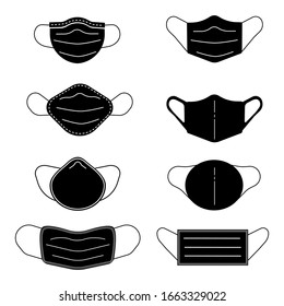 Silhouette Set Symbol der Maske schützen Virus. flaches Design des Maskensymbols.