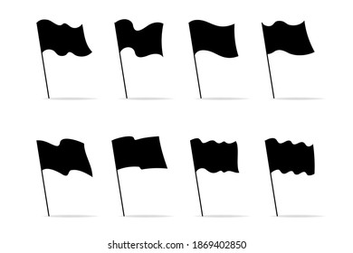 Silhouette set icons black flags for decoration graphic. Modern flat illustration. Collection of different flags isolated on white.