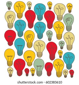 silhouette of set light bulbs multicolor vector illustration