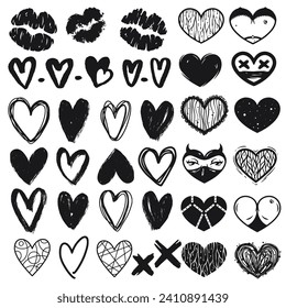 Silhouette set of love heart for Valentines Day holiday. Spring vector illustration for february party design