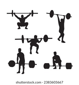 Silhouette set of a man doing exercise, man silhouette