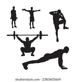 Silhouette set of a man doing exercise, man silhouette