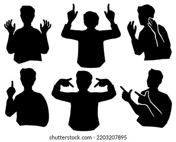 Silhouette set of men gesturing to point