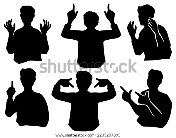 Silhouette Set Men Gesturing Point Stock Vector (Royalty Free ...