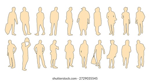 silhouette set of men standing and walking poses
