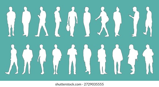 silhouette set of men in standing and walking poses perfect