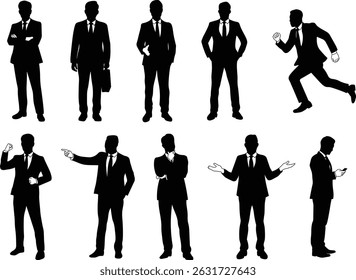 Silhouette set of men in suits for business situations