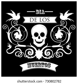 Silhouette set of mexican dia de los muertos (day of the dead), halloween. Sugar skull (in Spanish calavera), cemetery, spikes, snake, calacas, cempasúchil. Invitation, gift card, banner. Vector eps10