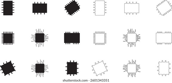 Silhouette set of Microchip icons vector art illustration with white background