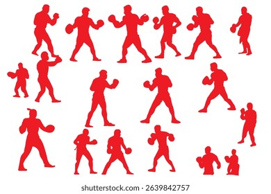  Silhouette set of mixed martial art mma fighter. Muay thai, wrestling, jujitsu, kick boxing, taekwondo and boxing. Vector illustration