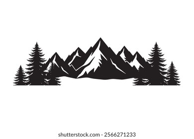 A silhouette set of mountain forest vector icon illustration isolated on white background. mountain, tree art work.