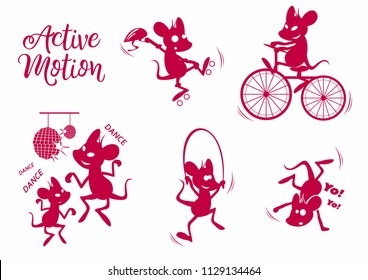 Silhouette set mouse life. Active Motion. Set 1. 
