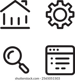 silhouette set off icon interface, search, house, gear vector design.