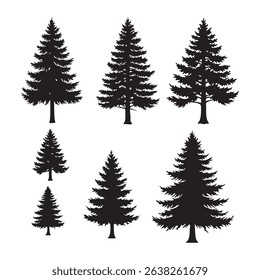 Silhouette set of pine tree on white background