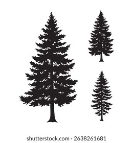Silhouette set of pine tree on white background