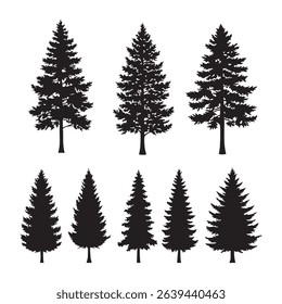 Silhouette set of pine tree on white background