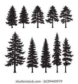 Silhouette set of pine tree on white background