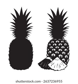 Silhouette set of pineapple on white background