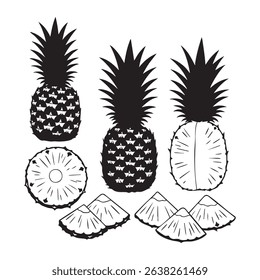 Silhouette set of pineapple on white background
