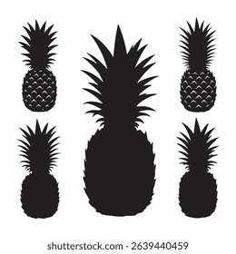 Silhouette set of pineapple on white background