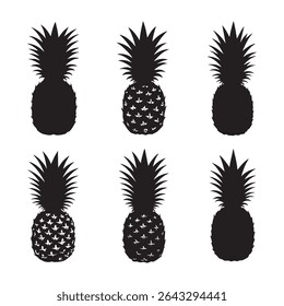 Silhouette set of pineapple on white background