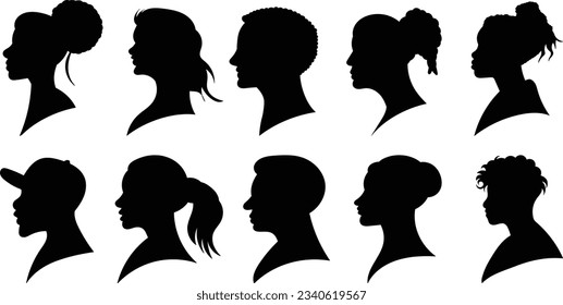 silhouette set portrait men and women vector