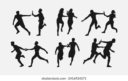 silhouette set of relay race. sport, running. vector illustration.