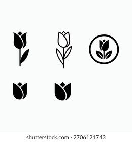 Conjunto de silueta de flor de rosa Icono de cinco Vectores
