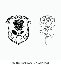 Silhouette set of rose flower vector