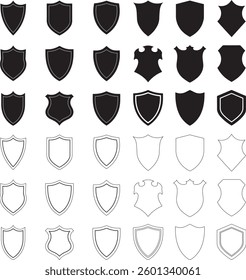 Silhouette set of Shield Icon vector art illustration, simple shield shape with white background