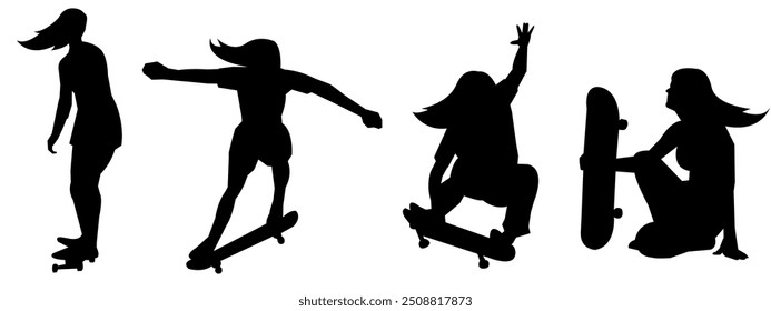 silhouette set of skateboarders. skateboarding,sports,vector illustration.