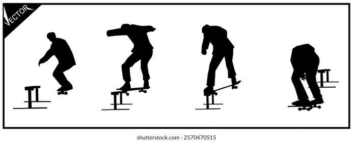 silhouette set of skateboarders. skateboarding,sports,vector illustration.