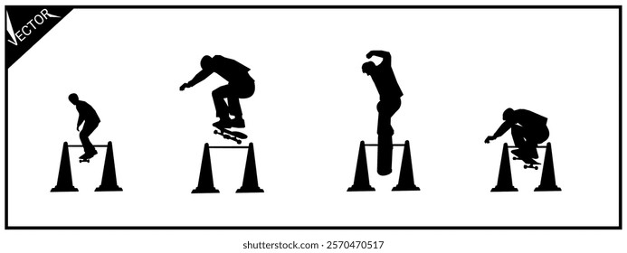 silhouette set of skateboarders. skateboarding,sports,vector illustration.