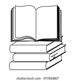 silhouette set stack school books with open book vector illustration
