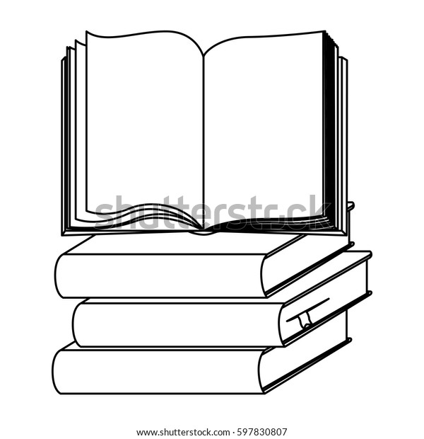 Silhouette Set Stack School Books Open Stock Vector Royalty Free