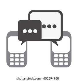silhouette set tech cellphone and dialog box icon flat vector illustration