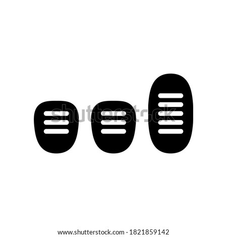 Silhouette set of Three car pedals. Outline icon of Manual Transmission. Black simple illustration of clutch, gas, brake. Flat isolated vector pictogram on white background