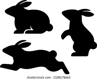 Silhouette set of three rabbits in various poses