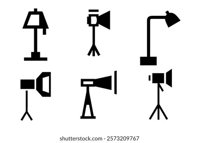 Silhouette set of tools and equipment for photography and studio use Big light