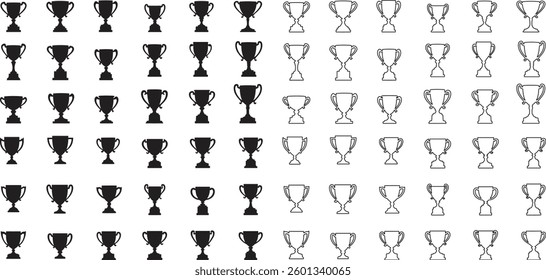 Silhouette set of Trophy Icon and outline vector art illustration with white background