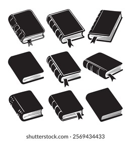 Silhouette set of various realistic books, Vector Set of  book Silhouettes Vector illustration