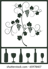 Silhouette set of winery design objects. Vector illustration.
