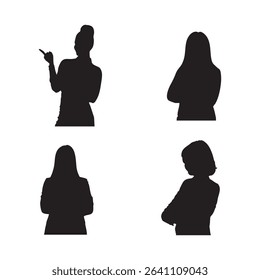 Silhouette set of a woman in an official white background