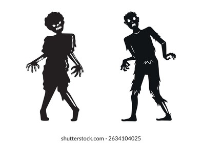 Silhouette set of zombie on white background