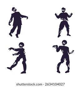 Silhouette set of zombie on white background