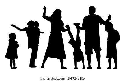 Silhouette of seven-person family at the holiday party fun