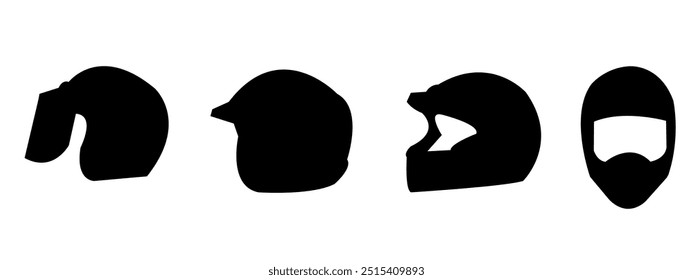 silhouette of several helmet isolated on white background. concept of sport,moto, racing, motorcycle. vector illustration